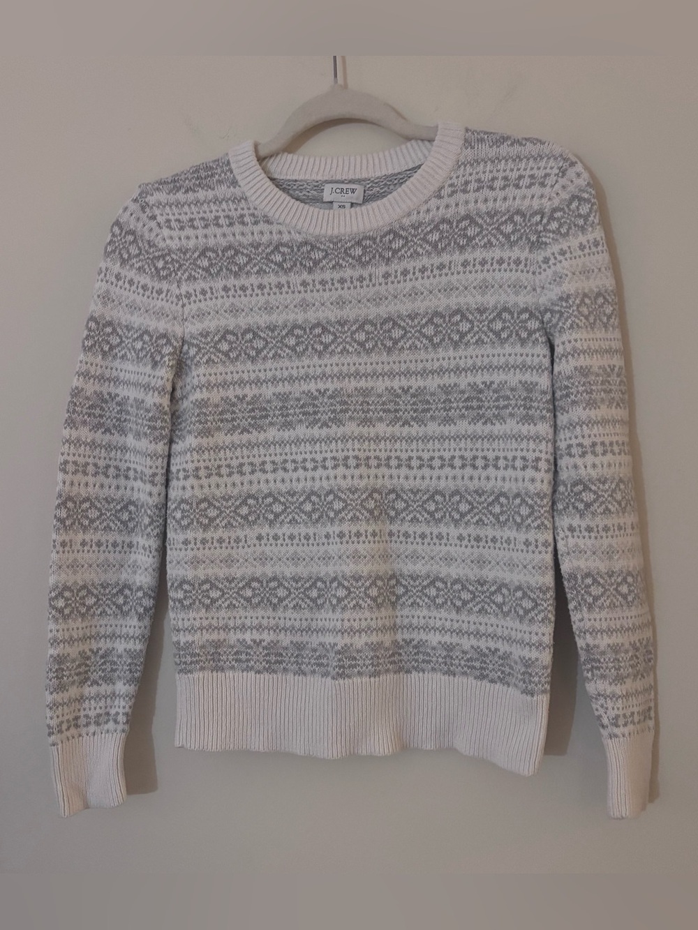 J.Crew Fair Isle Nordic Sweater Gray White 100% Cotton XS
